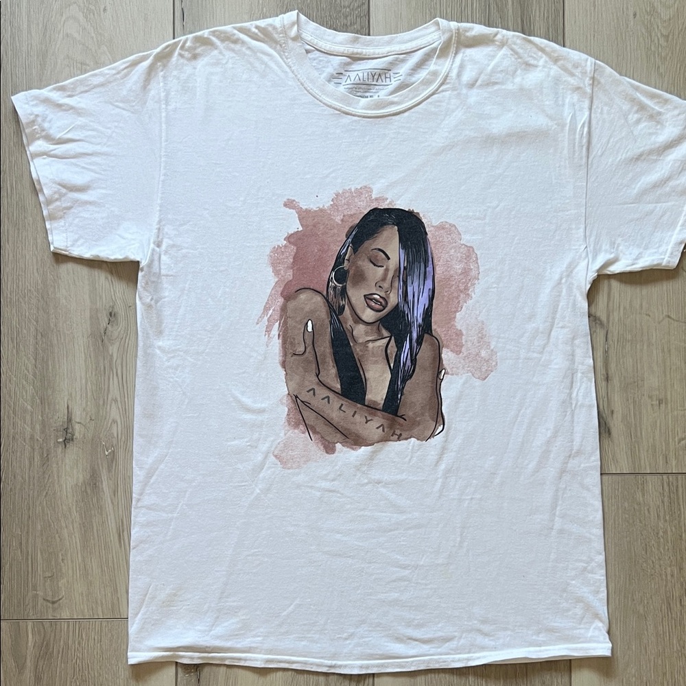 Men’s White Graphic T-Shirt with Aaliyah Illustration